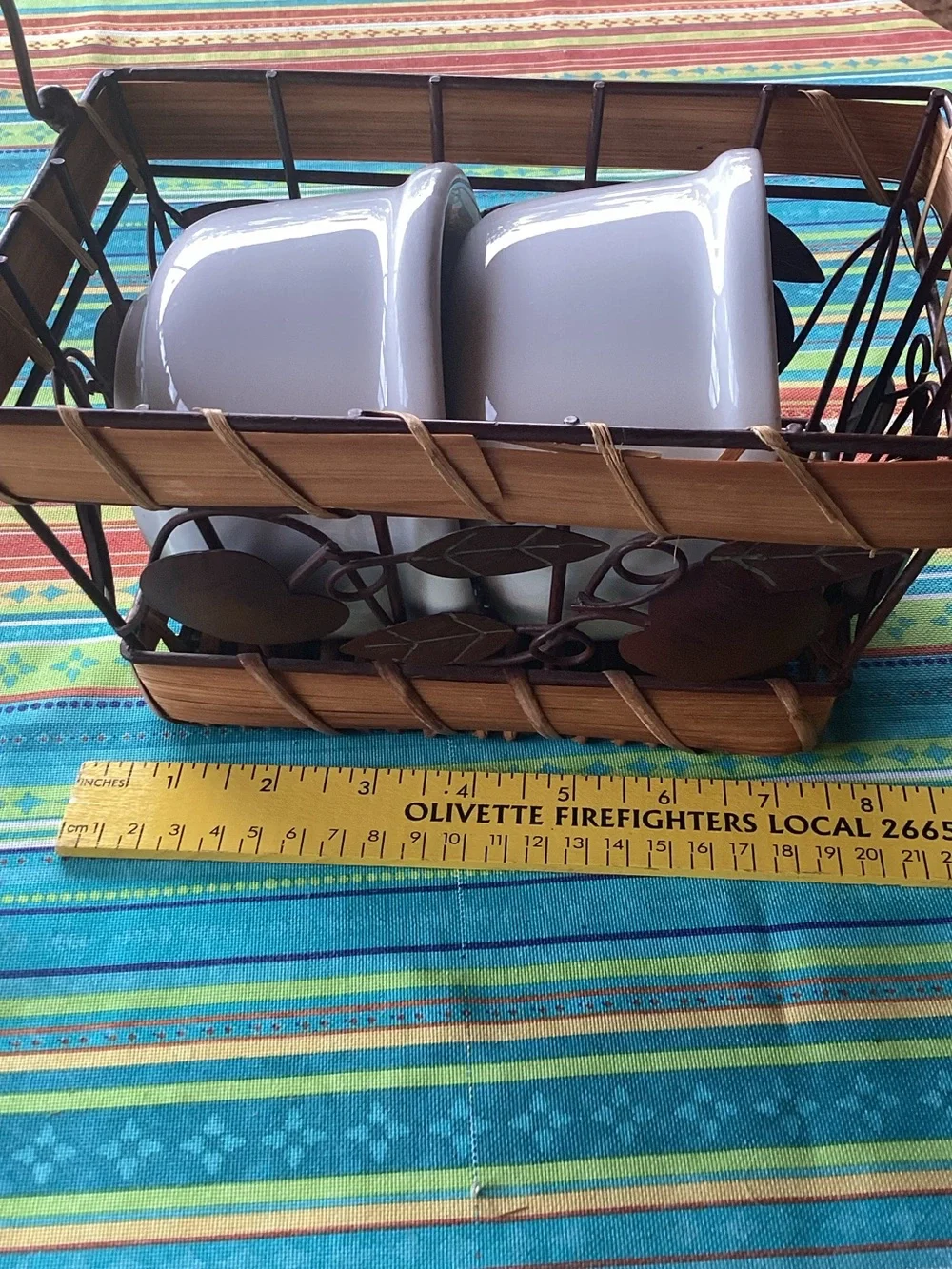 Rustic Basket with Ceramic Crocks - set of 2 crocks